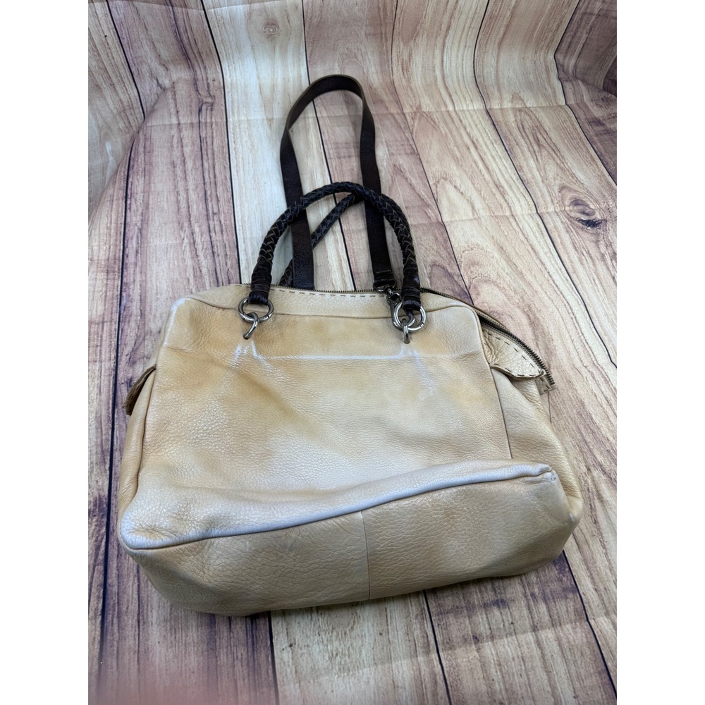 Carla Mancini Tan Pebbled Leather Satchel Braided Handle  Bag with FLAWS